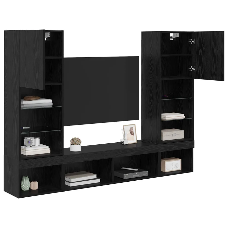 Unités murales TV avec LED 5 pcs 40,5 x 30 x 102 cm Chêne noir - 3