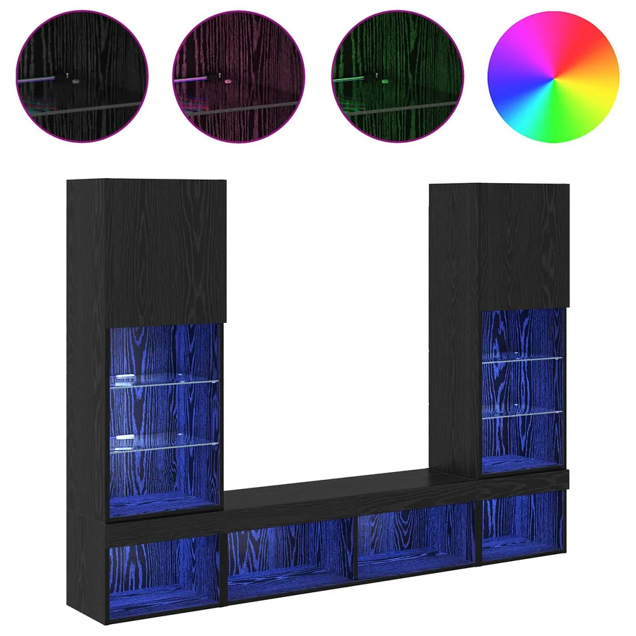 Unités murales TV avec LED 5 pcs 40,5 x 30 x 102 cm Chêne noir - 4
