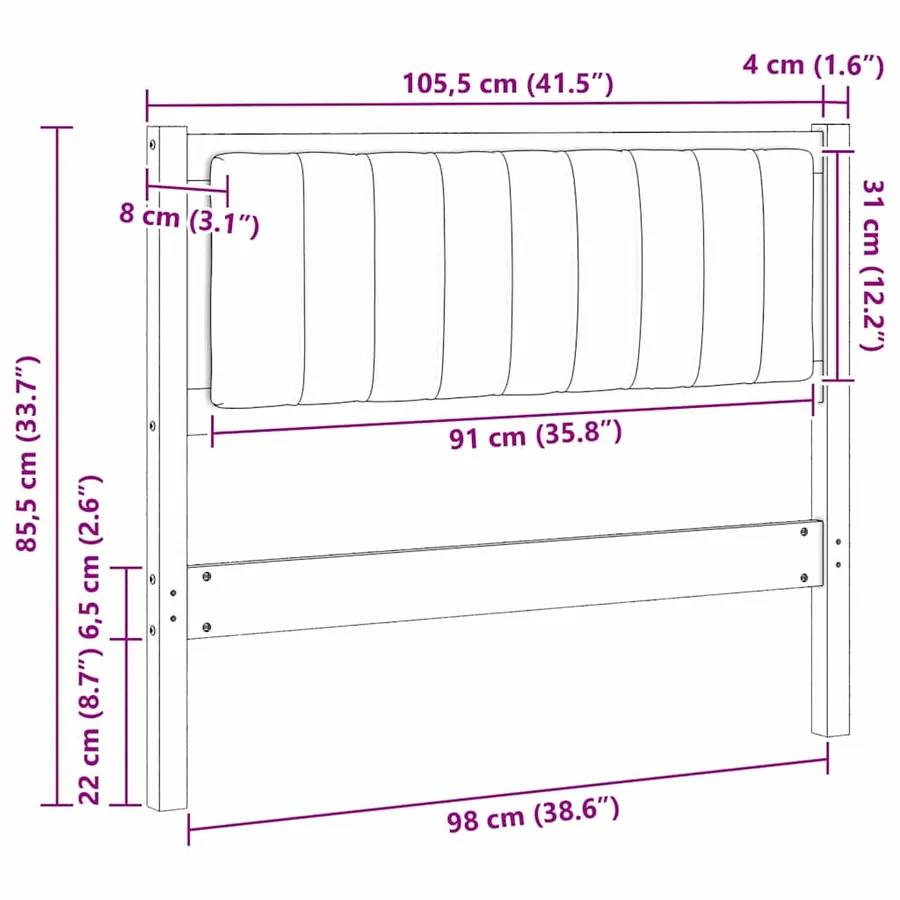 Tête de lit capitonnée avec tête de lit Blanc 100 cm Pin massif - 11