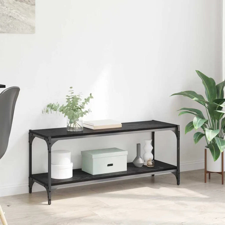 Meuble TV Chêne noir 100x33x41cm Bois d'ingénierie et fer