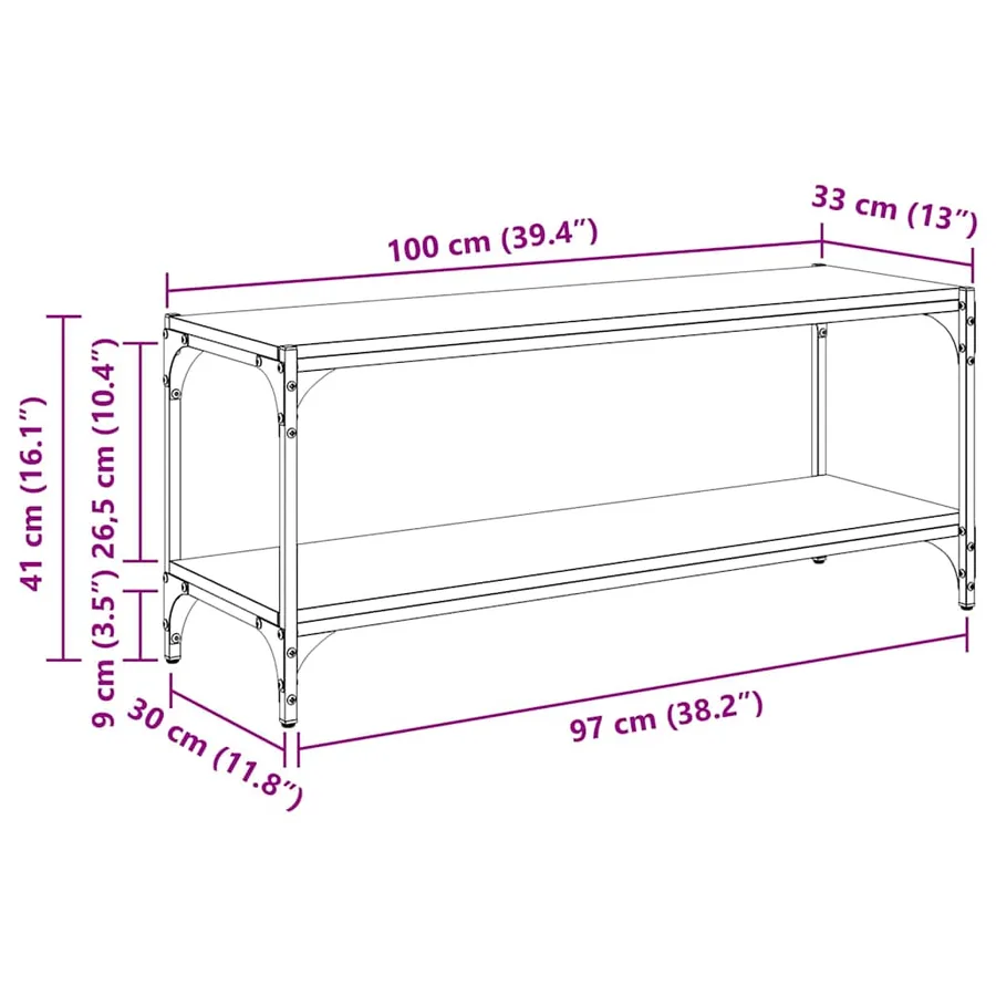 Meuble TV Chêne noir 100x33x41cm Bois d'ingénierie et fer - 11