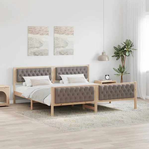 Cadre de lit avec tête de lit Taupe 200 x 200 cm Pin massif