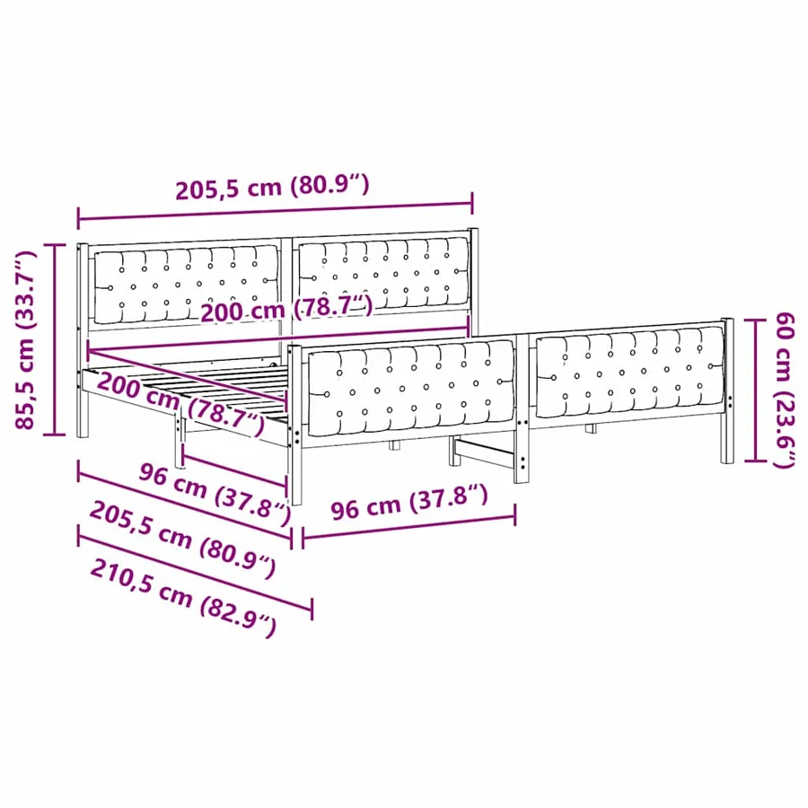 Cadre de lit avec tête de lit Taupe 200 x 200 cm Pin massif - 11
