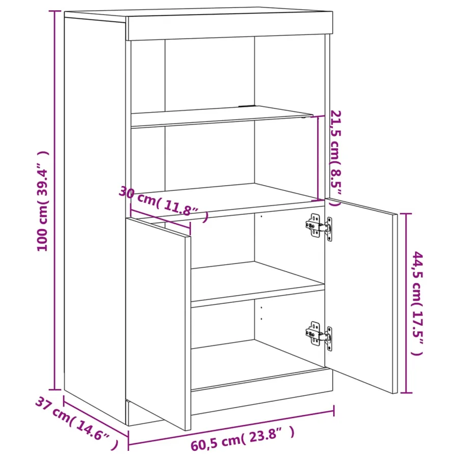 Buffet avec lumières LED gris béton 60,5x37x100 cm - 16