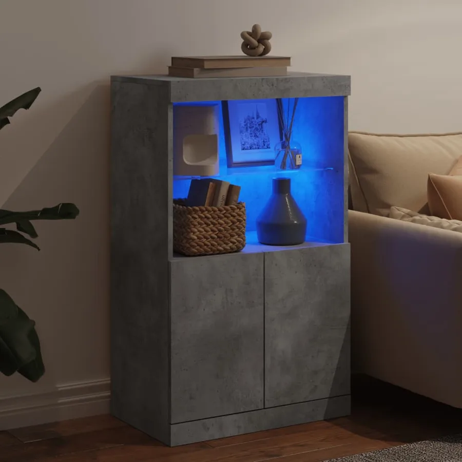 Buffet avec lumières LED gris béton 60,5x37x100 cm - 4