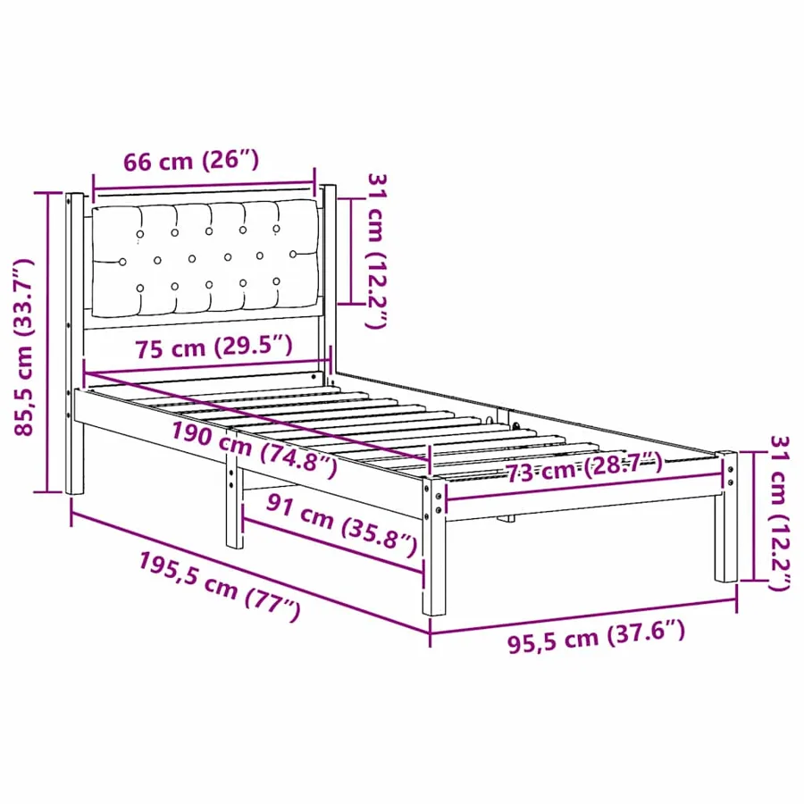 Cadre de lit avec tête de lit Gris clair 75 x 190 cm Pin massif - 11