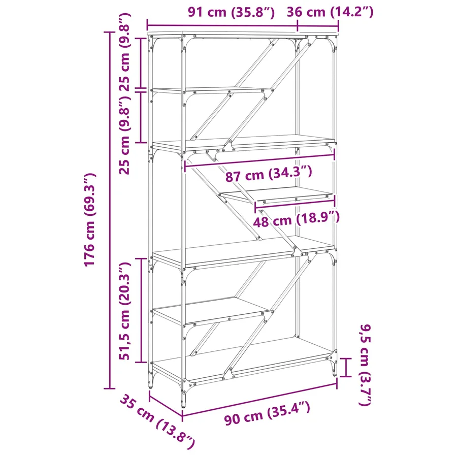 Étagère 9 niveaux 91 x 36 x 176 cm Bois d'ingénierie - 14