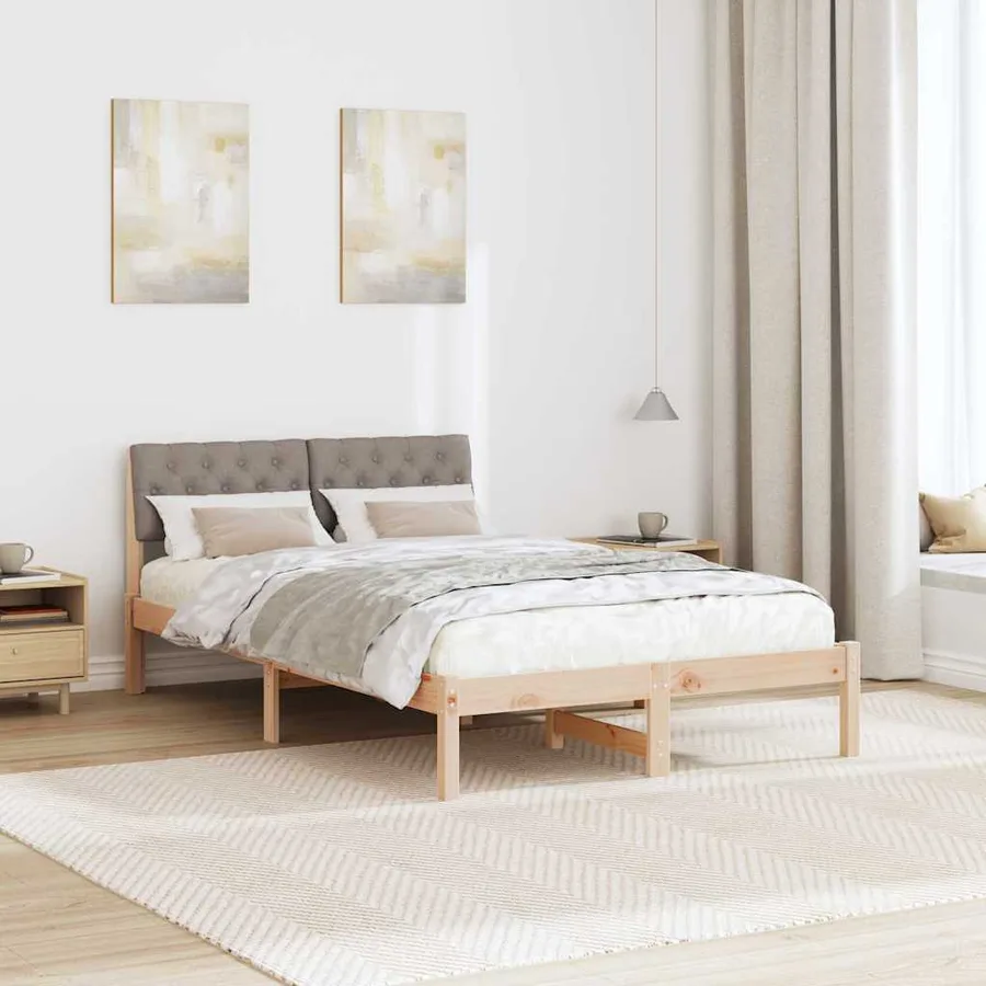 Cadre de lit Marron et taupe 120 x 190 cm Bois massif en pin - 4