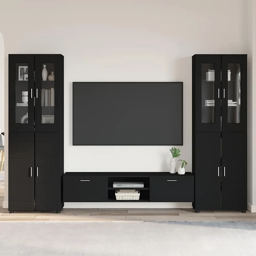 Ensemble meuble TV FLORIN 3 pcs Noir Bois d'ingénierie