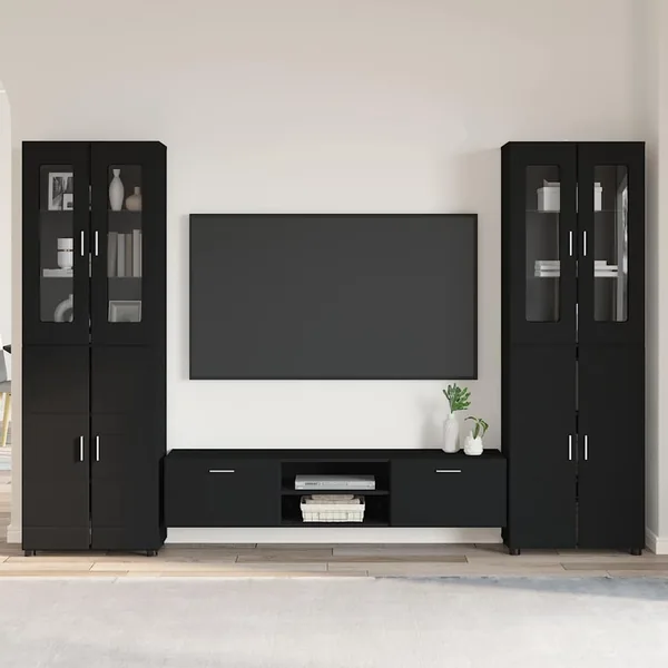 Ensemble meuble TV FLORIN 3 pcs Noir Bois d'ingénierie