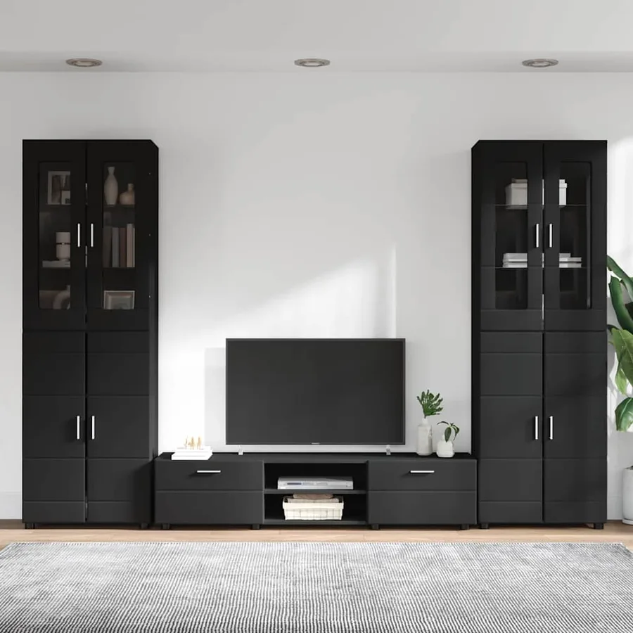 Ensemble meuble TV FLORIN 3 pcs Noir Bois d'ingénierie - 4