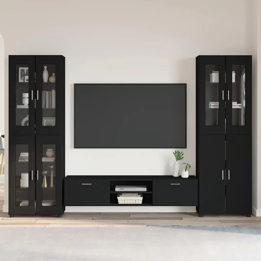 Ensemble meuble TV FLORIN 3 pcs Noir Bois d'ingénierie