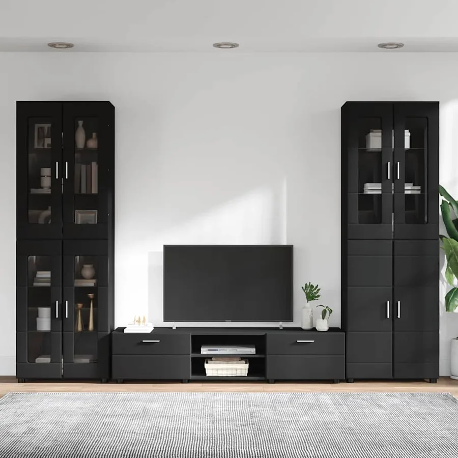 Ensemble meuble TV FLORIN 3 pcs Noir Bois d'ingénierie - 4