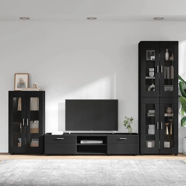 Ensemble meuble TV FLORIN 3 pcs Noir Bois d'ingénierie