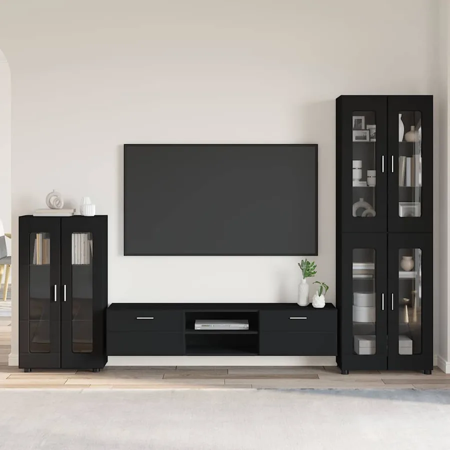 Ensemble meuble TV FLORIN 3 pcs Noir Bois d'ingénierie - 4