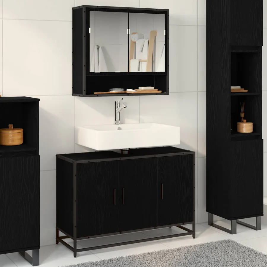 Cabinet de salle de bain avec porte Chêne noir 90 x 33 x 60 cm