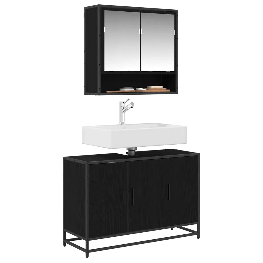 Cabinet de salle de bain avec porte Chêne noir 90 x 33 x 60 cm - 3