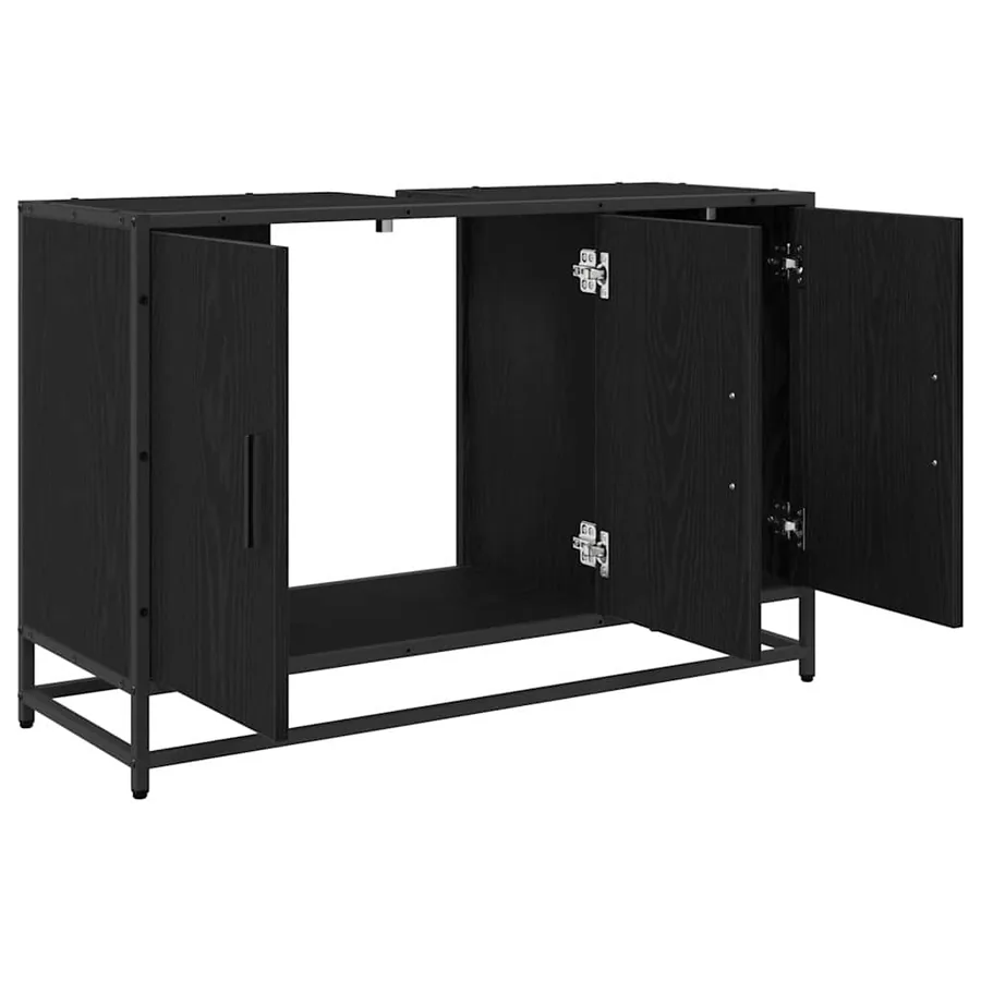 Cabinet de salle de bain avec porte Chêne noir 90 x 33 x 60 cm - 5