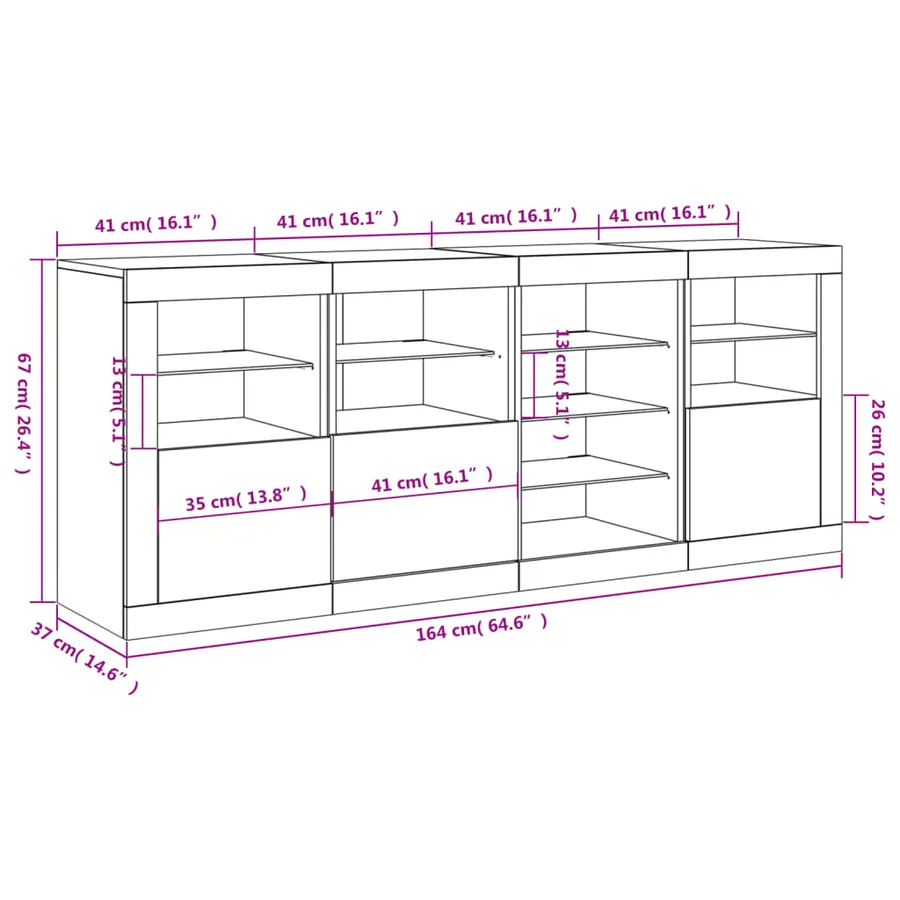 Buffet avec lumières LED sonoma gris 164x37x67 cm - 20