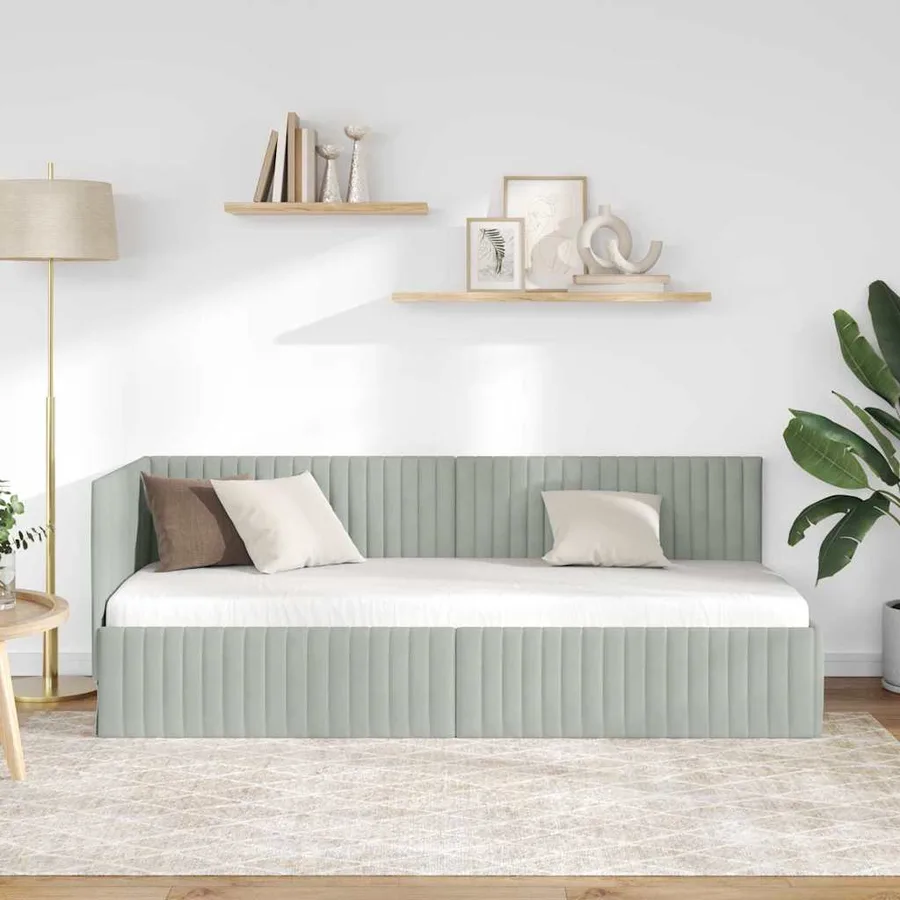 Cadre de lit d'angle Gris clair 80 cm x 200 cm Velours - 3