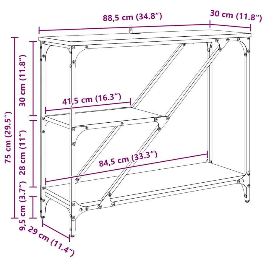 Table console Chêne noir 88,5 x 30 x 75 cm Bois d'ingénierie - 13