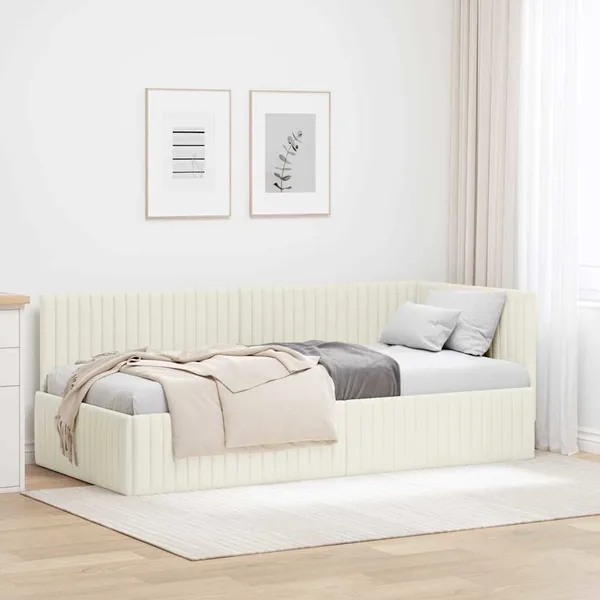 Cadre de lit d'angle Crème 90 cm x 200 cm Velours