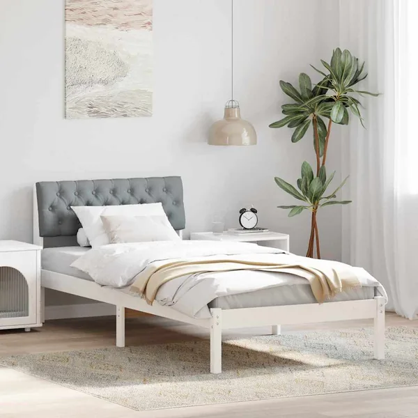 Cadre de lit Blanc et gris clair 90 x 200 cm Bois massif en pin