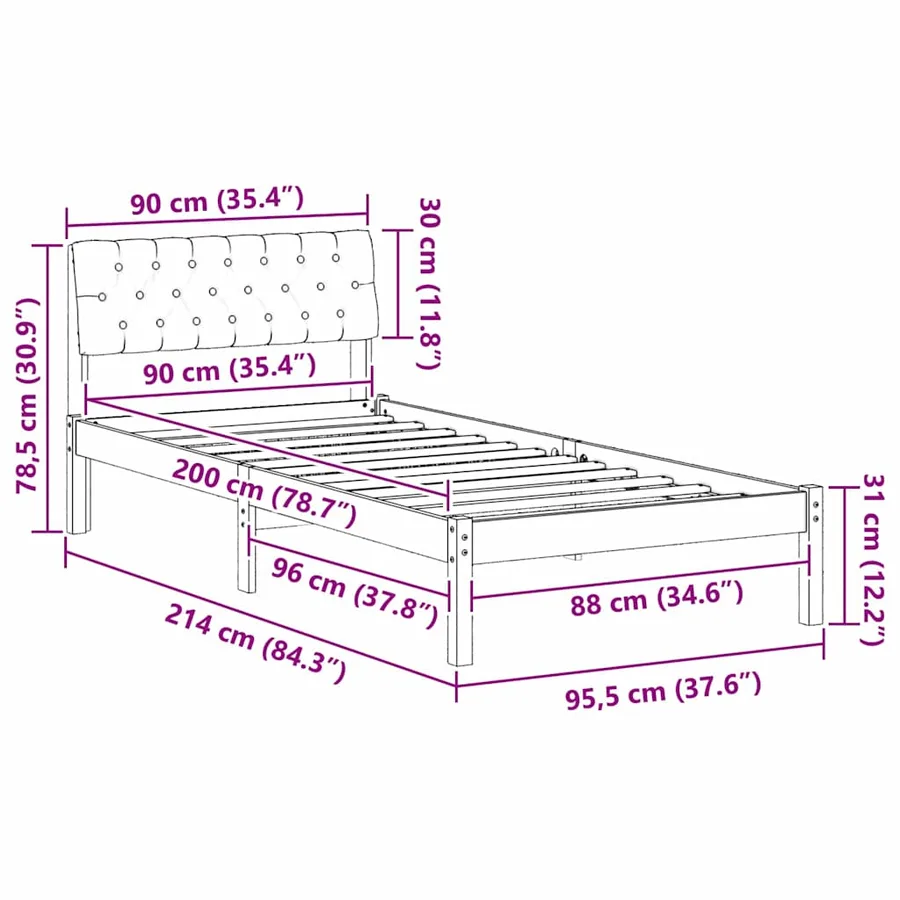Cadre de lit Blanc et gris clair 90 x 200 cm Bois massif en pin - 11