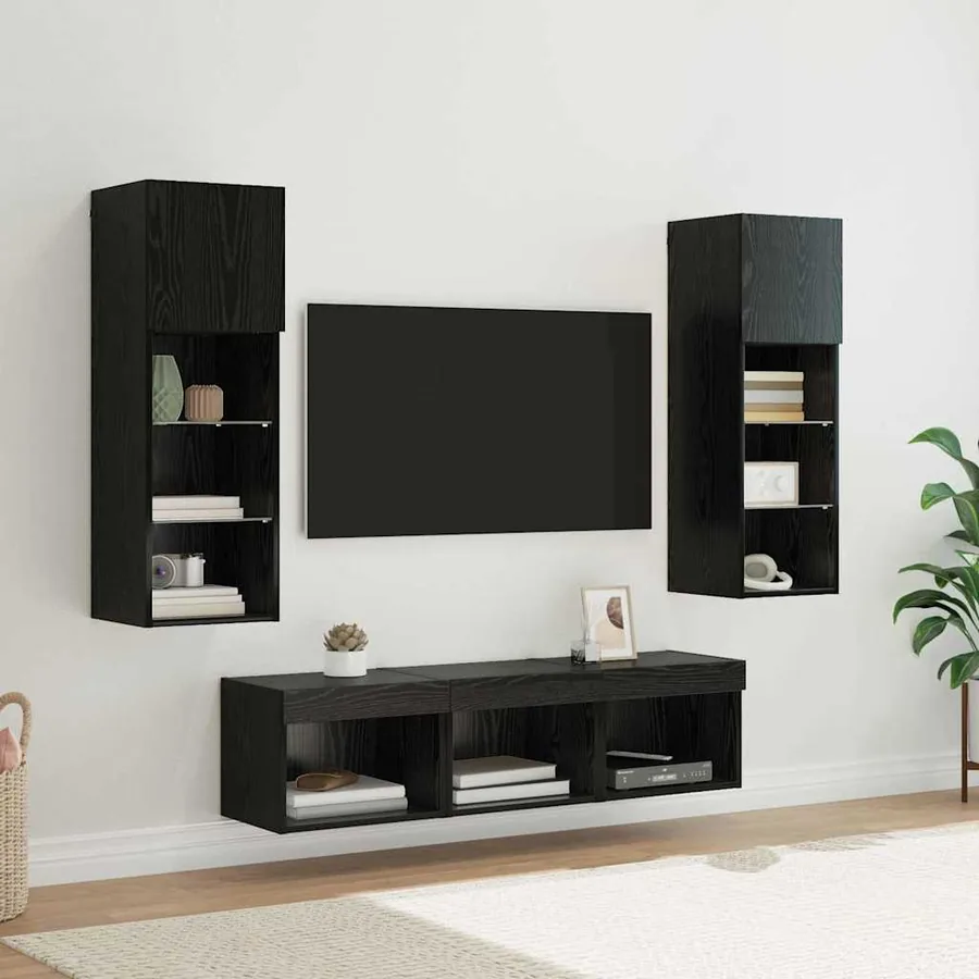 Meubles TV muraux 5 pcs Chêne noir Bois d'ingénierie