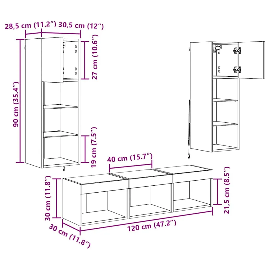 Meubles TV muraux 5 pcs Chêne noir Bois d'ingénierie - 16