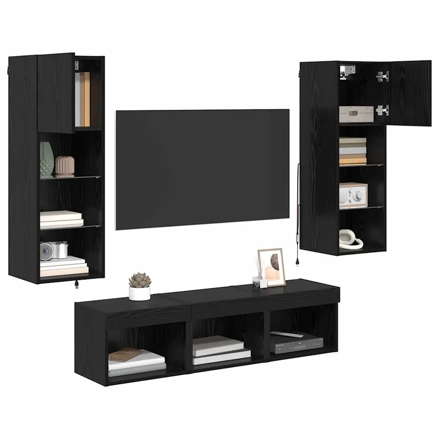 Meubles TV muraux 5 pcs Chêne noir Bois d'ingénierie - 3