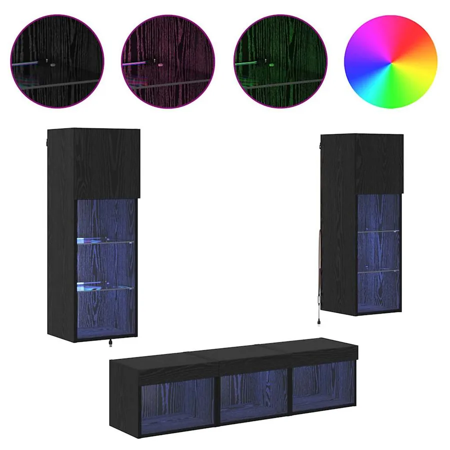 Meubles TV muraux 5 pcs Chêne noir Bois d'ingénierie - 4