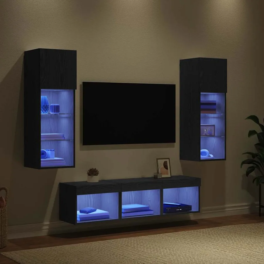 Meubles TV muraux 5 pcs Chêne noir Bois d'ingénierie - 5