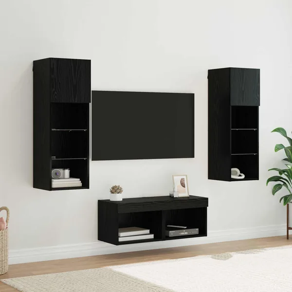 Meubles TV muraux 4 pcs Chêne noir Bois d'ingénierie
