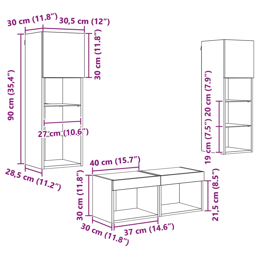 Meubles TV muraux 4 pcs Chêne noir Bois d'ingénierie - 14