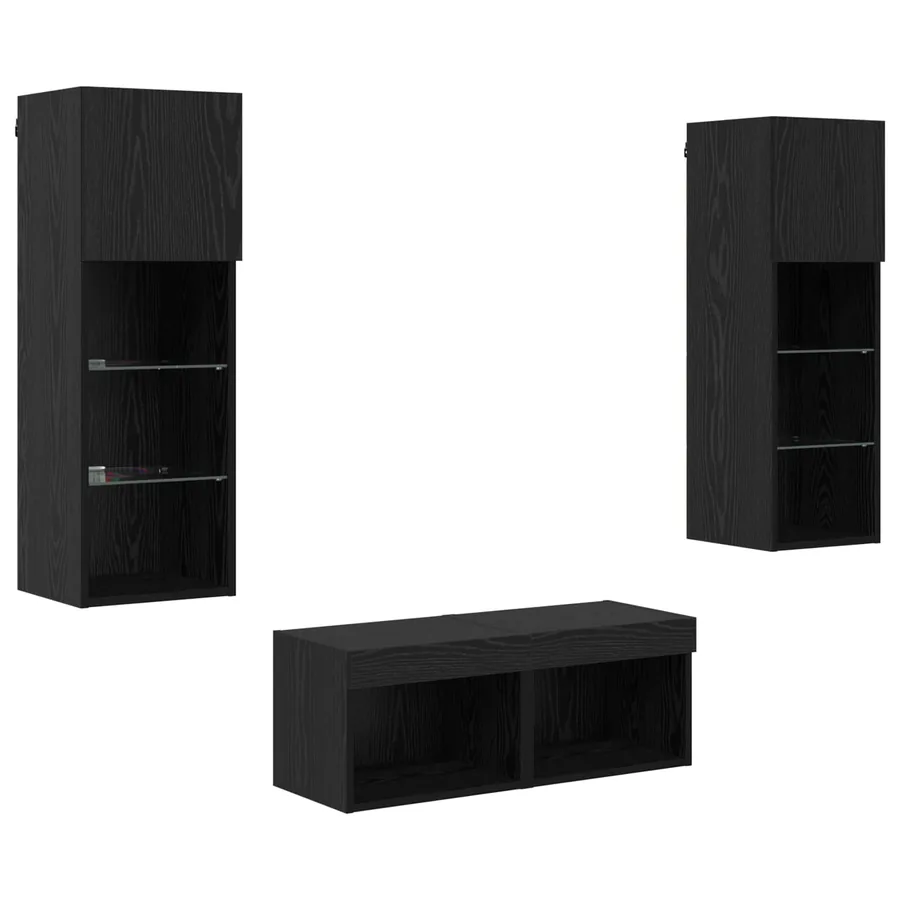 Meubles TV muraux 4 pcs Chêne noir Bois d'ingénierie - 2