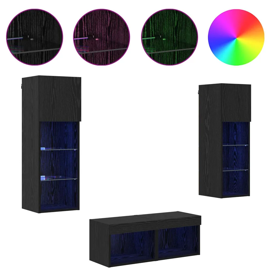 Meubles TV muraux 4 pcs Chêne noir Bois d'ingénierie - 4