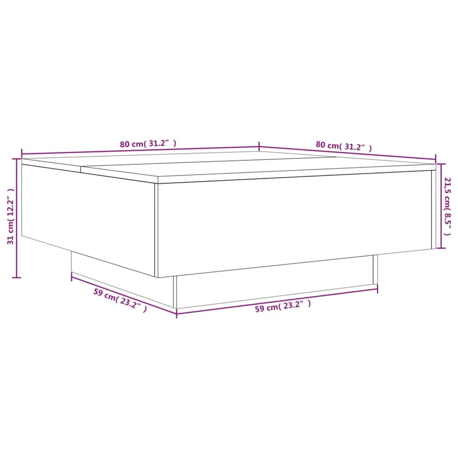 Table basse avec lumières LED chêne fumé 80x80x31 cm - 16