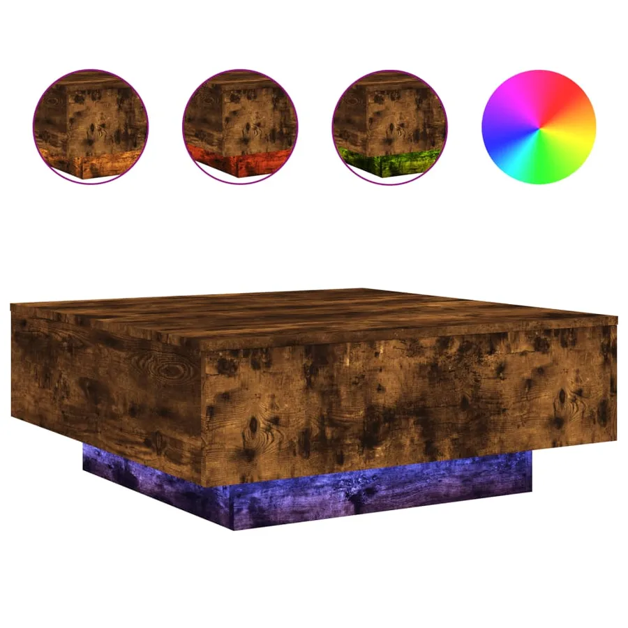 Table basse avec lumières LED chêne fumé 80x80x31 cm - 2