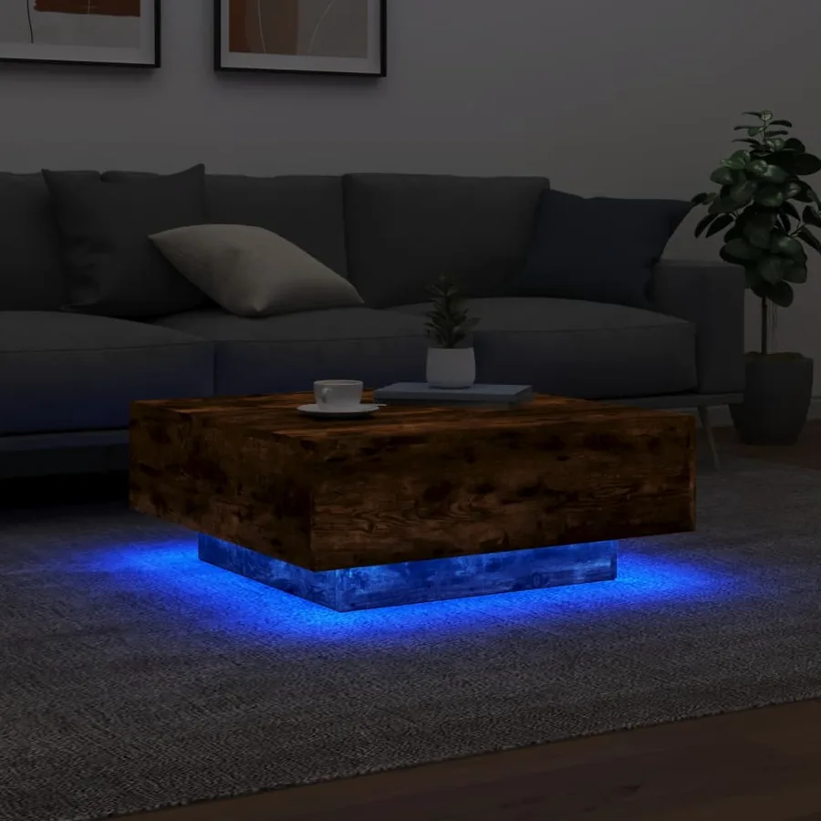 Table basse avec lumières LED chêne fumé 80x80x31 cm - 4