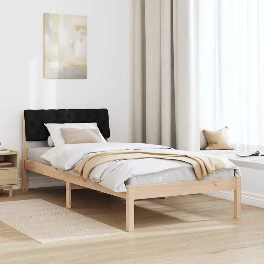 Cadre de lit Marron et noir 90 x 190 cm Bois massif en pin - 4