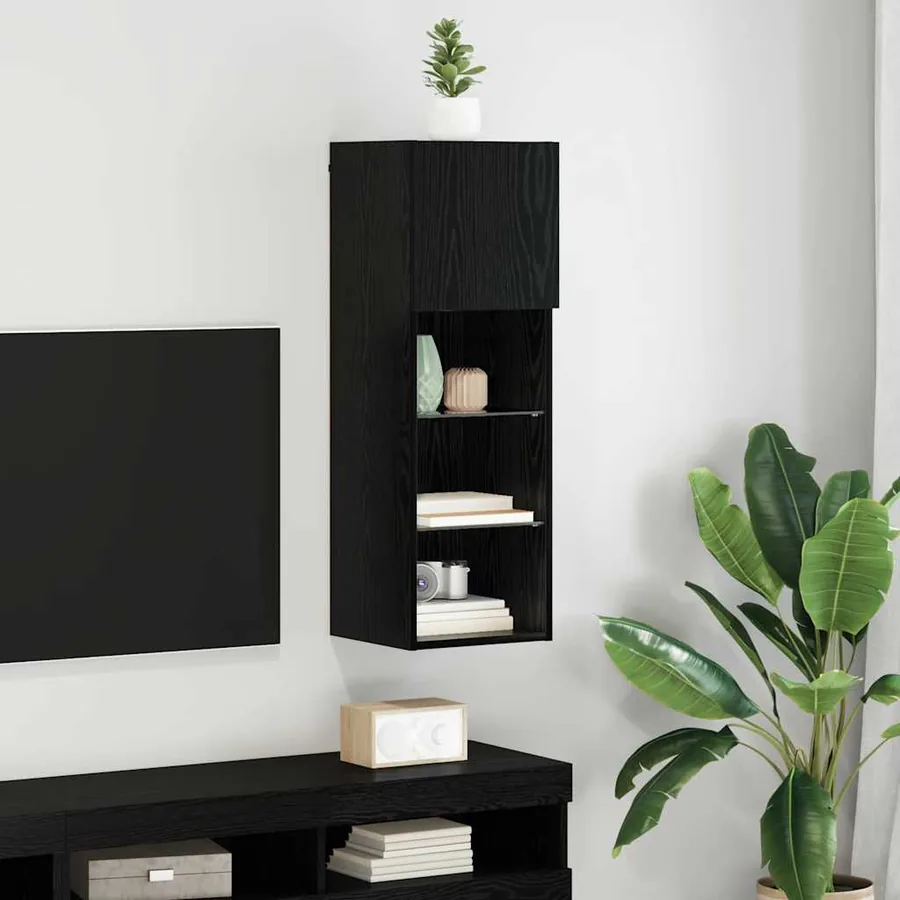Meuble TV mural Chêne noir 30,5 x 30 x 90 cm Bois d'ingénierie