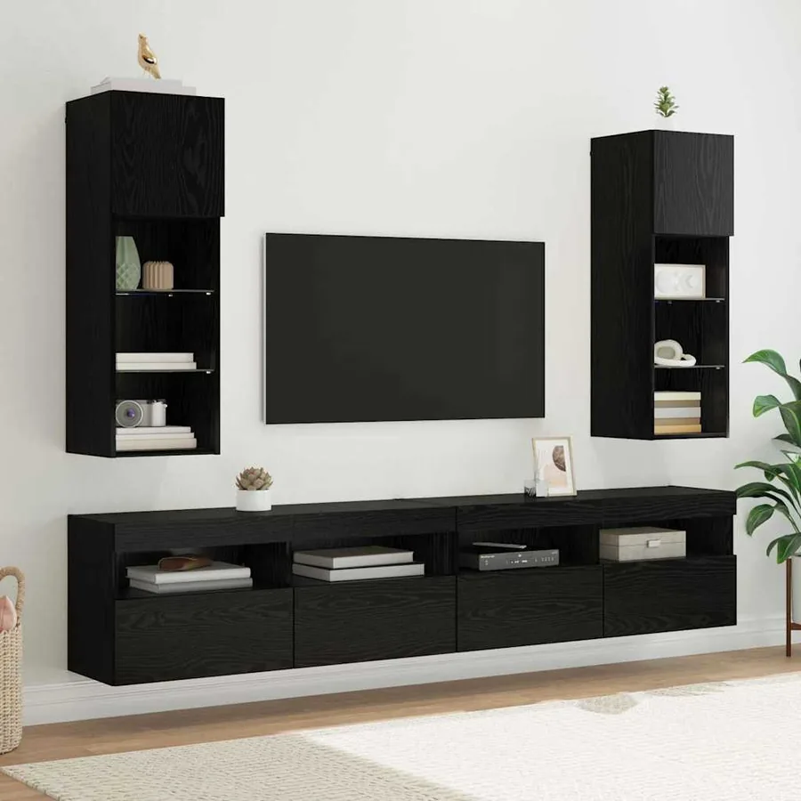 Meuble TV mural Chêne noir 30,5 x 30 x 90 cm Bois d'ingénierie - 6