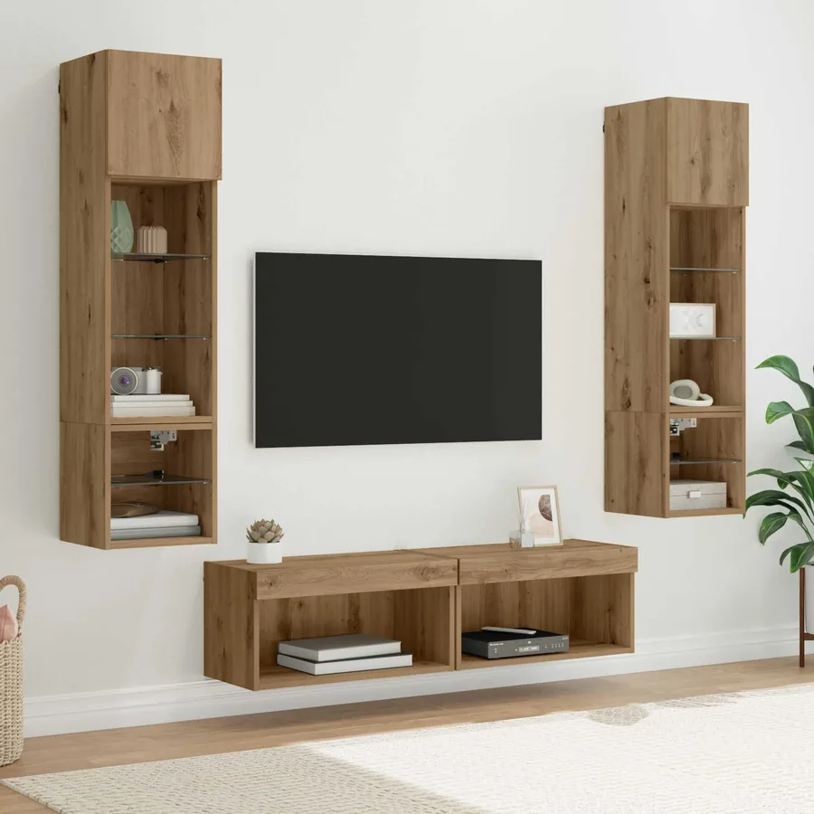 Unité murale de TV 6 pcs Chêne artisanal Bois d'ingénierie