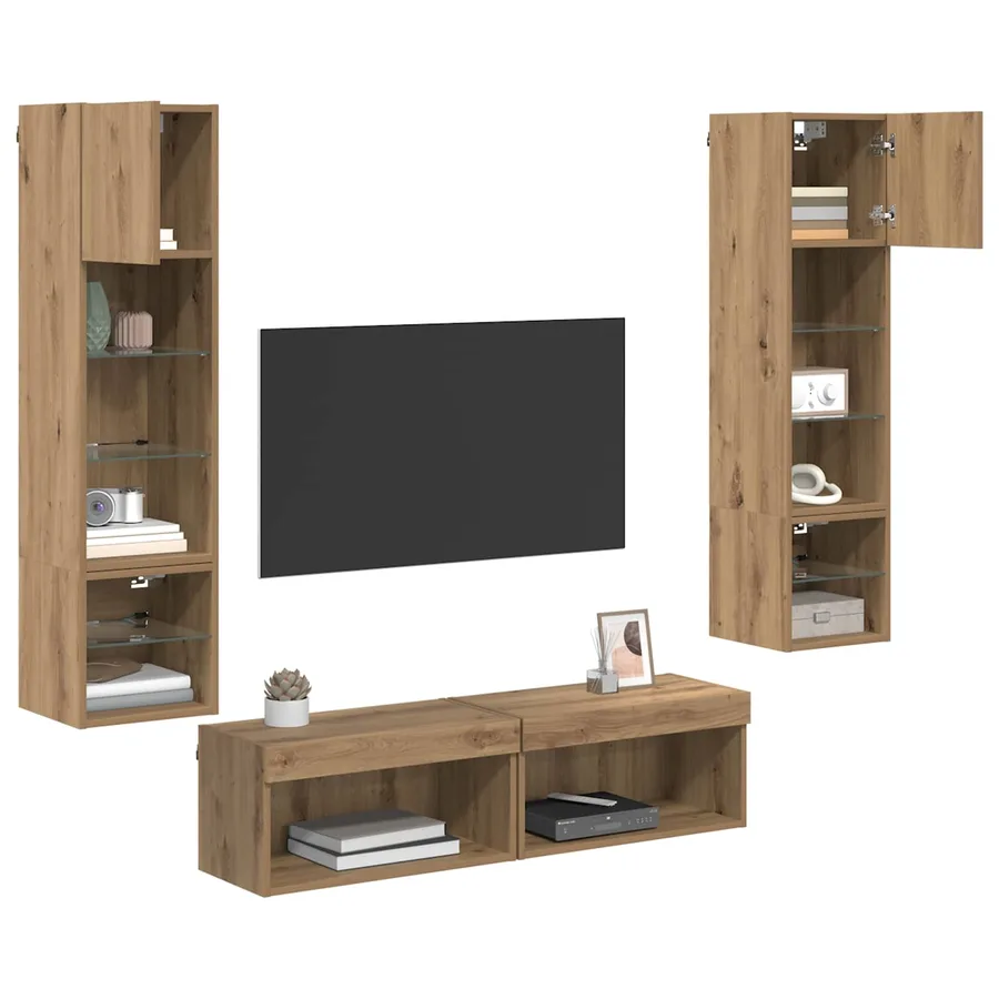 Unité murale de TV 6 pcs Chêne artisanal Bois d'ingénierie - 3