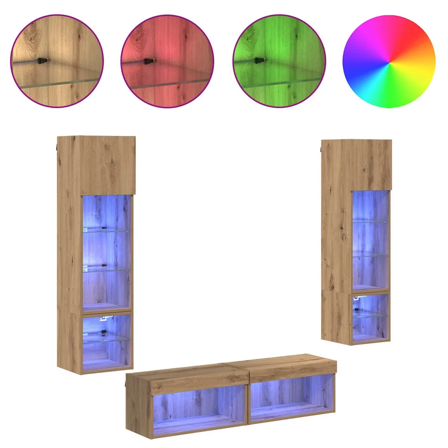 Unité murale de TV 6 pcs Chêne artisanal Bois d'ingénierie - 4