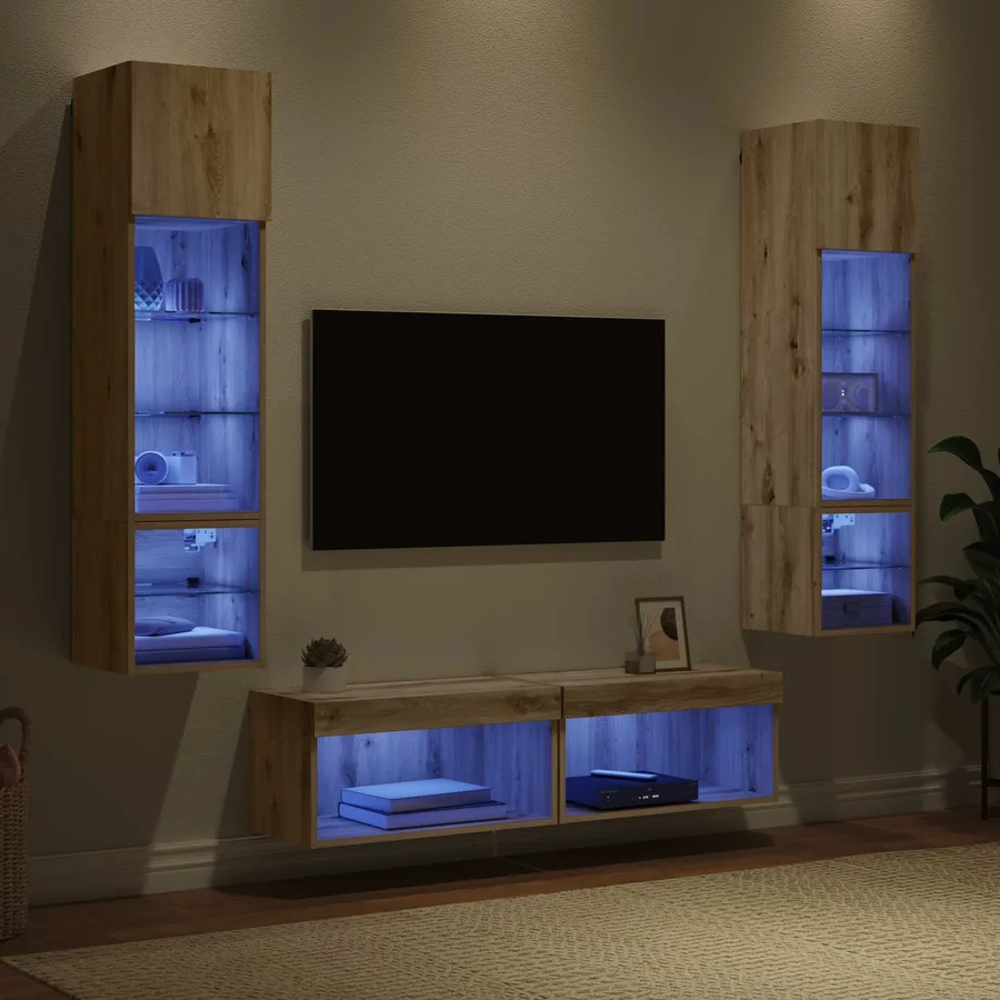 Unité murale de TV 6 pcs Chêne artisanal Bois d'ingénierie - 5