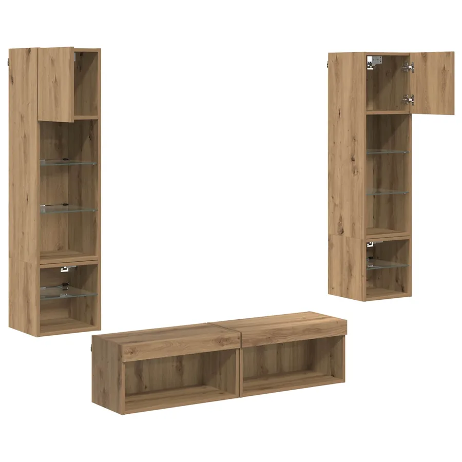 Unité murale de TV 6 pcs Chêne artisanal Bois d'ingénierie - 9