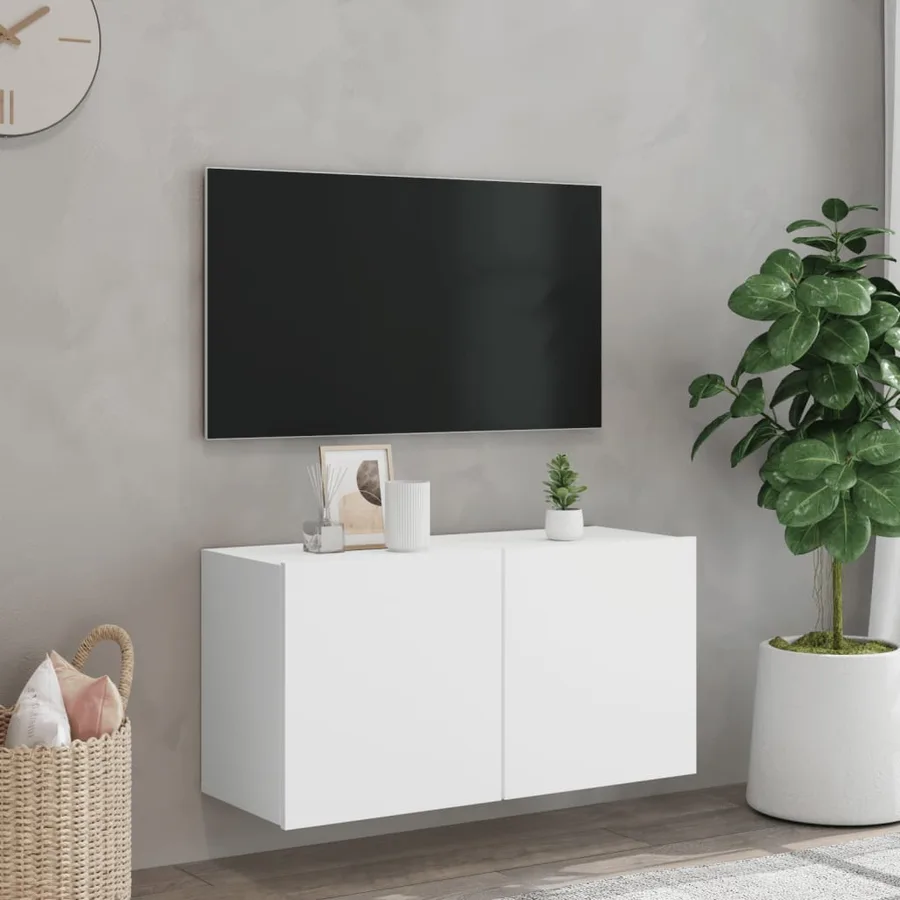 Meuble TV mural blanc 80x30x41 cm - 3