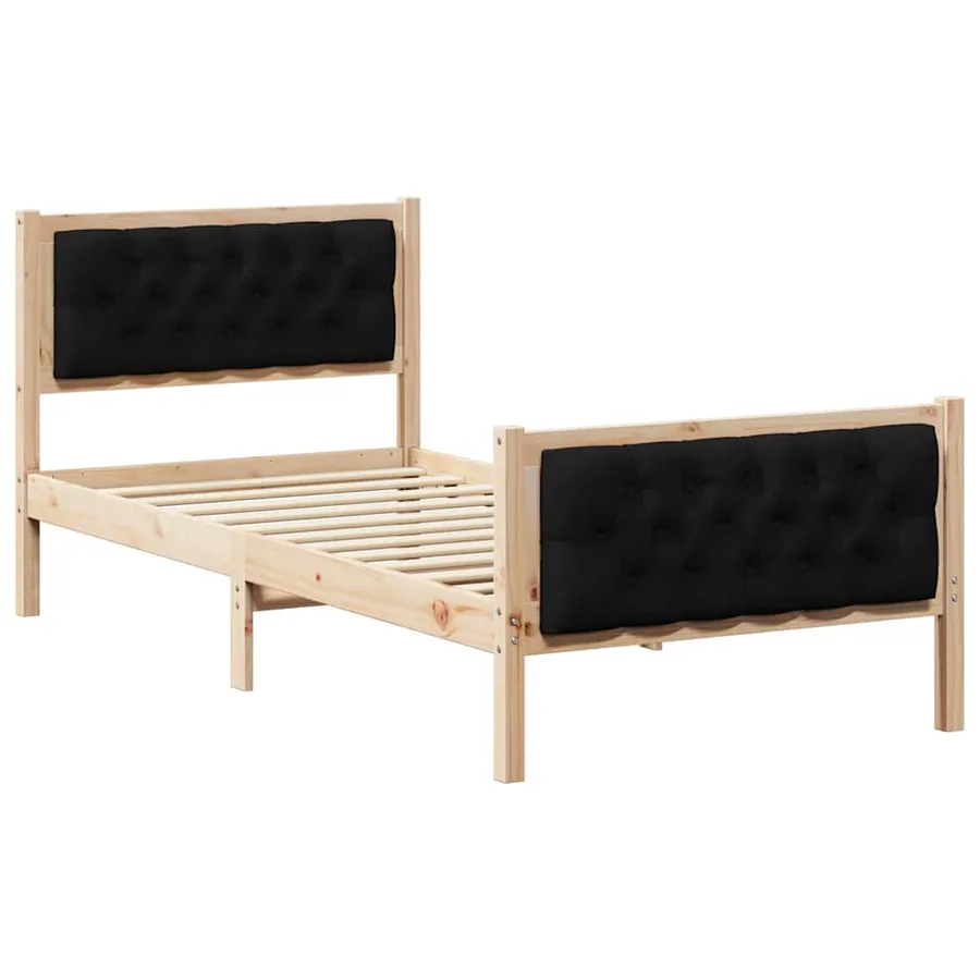 Cadre de lit avec tête de lit Noir 90 x 200 cm Pin massif - 2